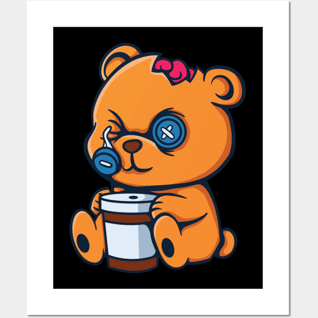 Coffee Zombie Bear Wall Art by Pixeldsigns